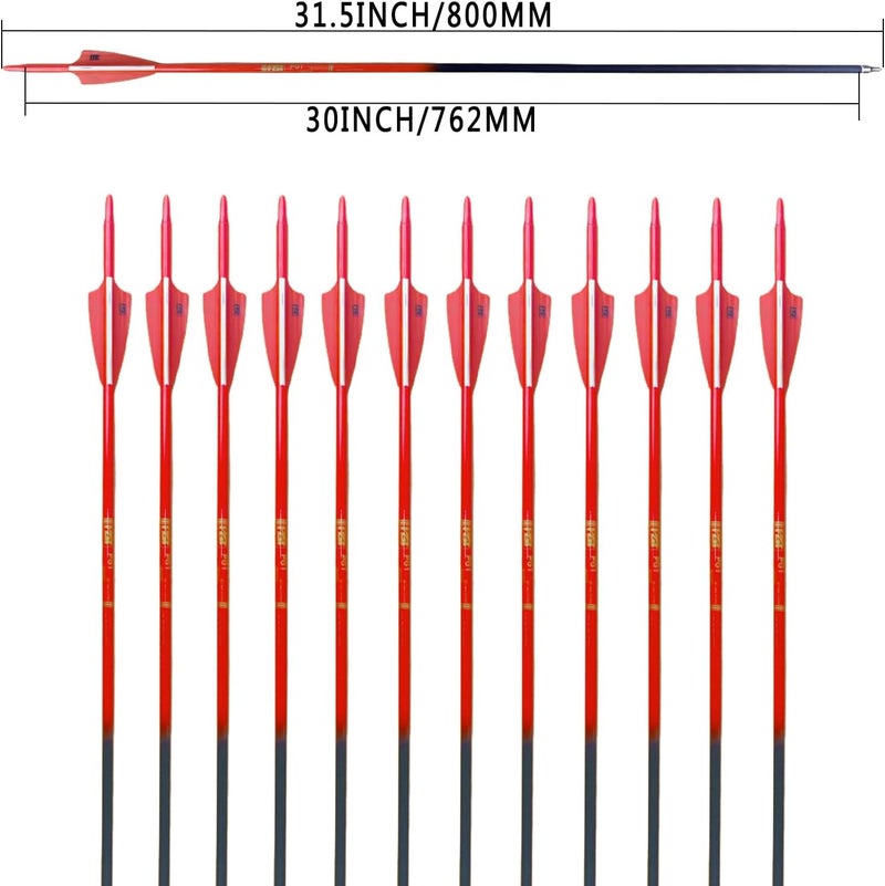 PG1ARCHERY 30Inch Carbon Arrows for Hunting Archery Removable Tips Spine 400 with 3“ Vanes Suit for Compound & Recurve Bow (Pack of 12) - Image 3